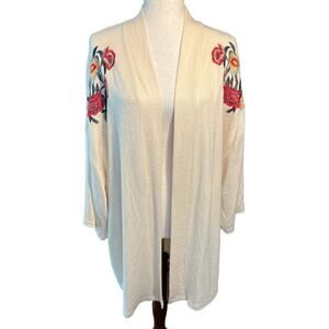 Chic Soul Embroidered Cardigan, Open Front, Floral, Multicolor, size 1XL